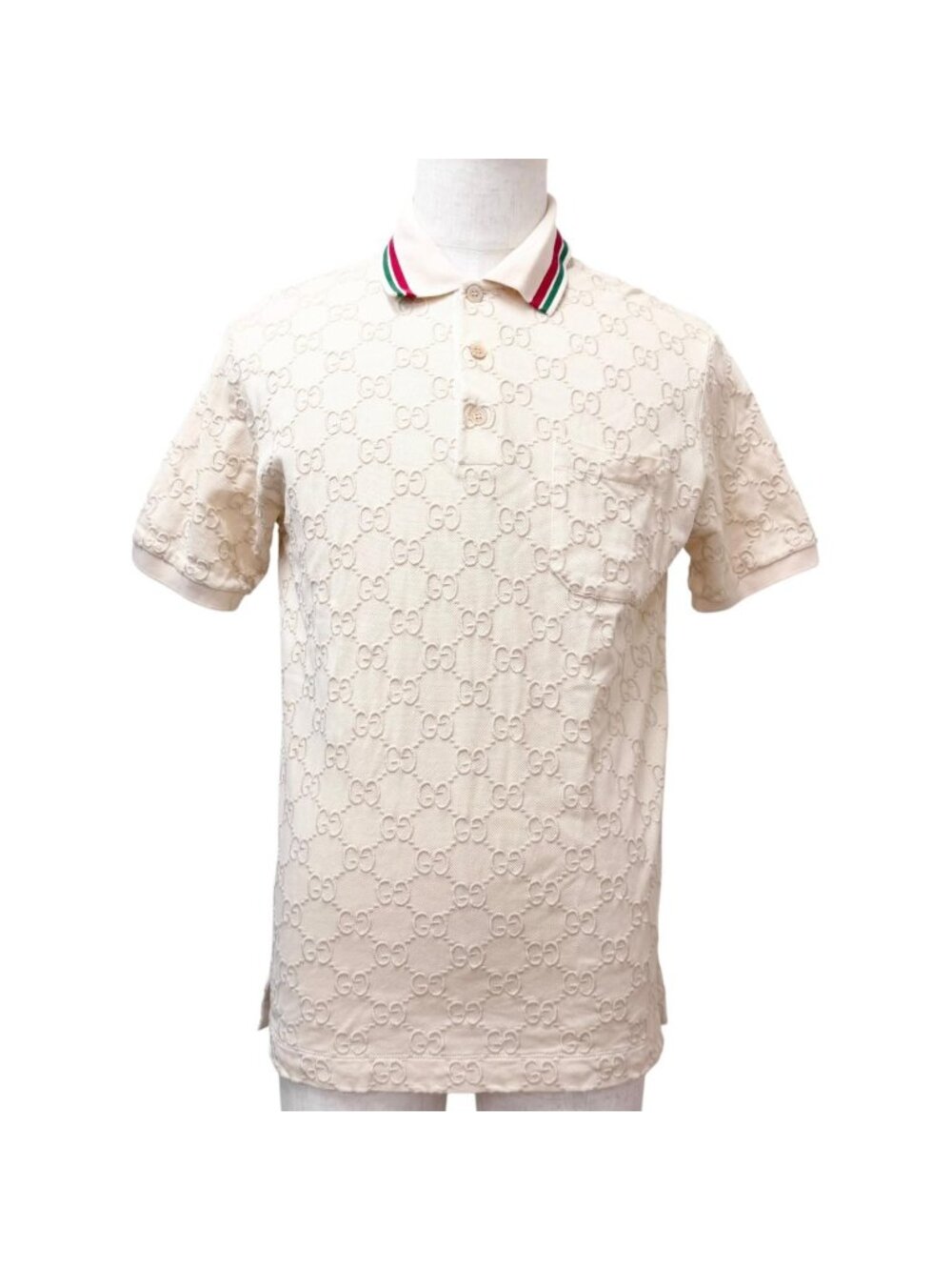 Gucci Web Stripe GG Cotton Pique Short Sleeve Polo Shirt Top Ivory XS